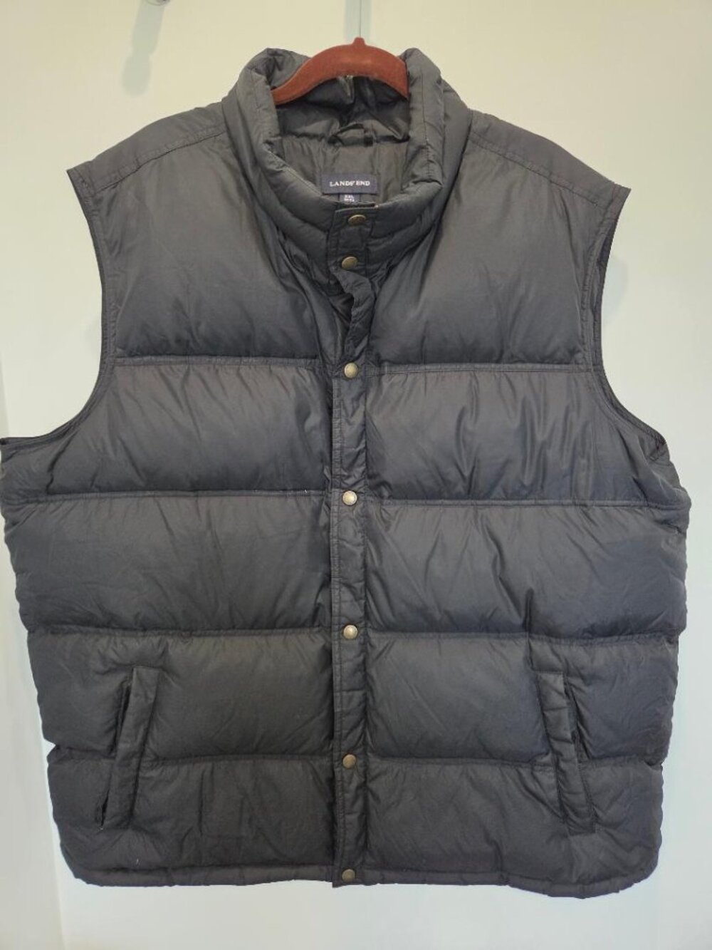 Men's Black Lands End Down Filled Quilted Snap Closure Vest  XXL